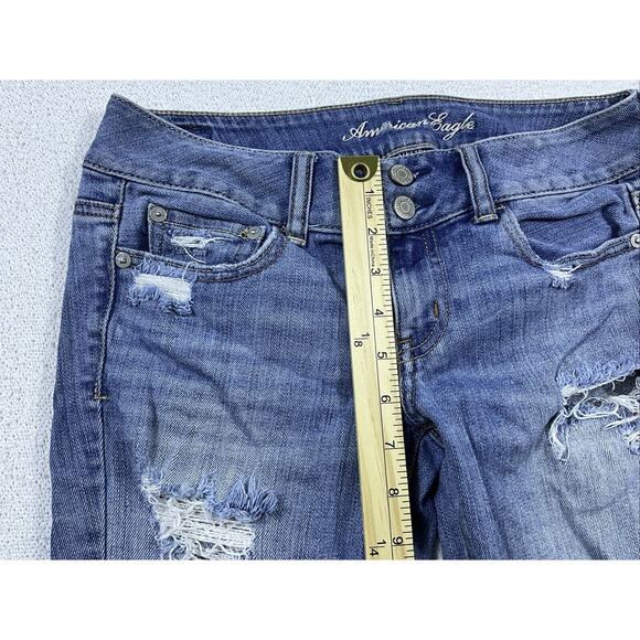 American Eagle Outfitters Artist Jeans 2 Regular Double Button Stretch Distress - Picture 5 of 9